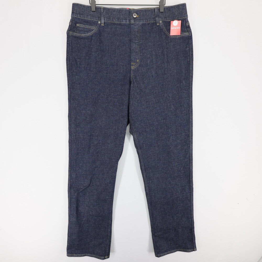 Spanx Jeans Womens 3XT Blue Raw Indigo Cuffed Straight Leg Stretch Pull On